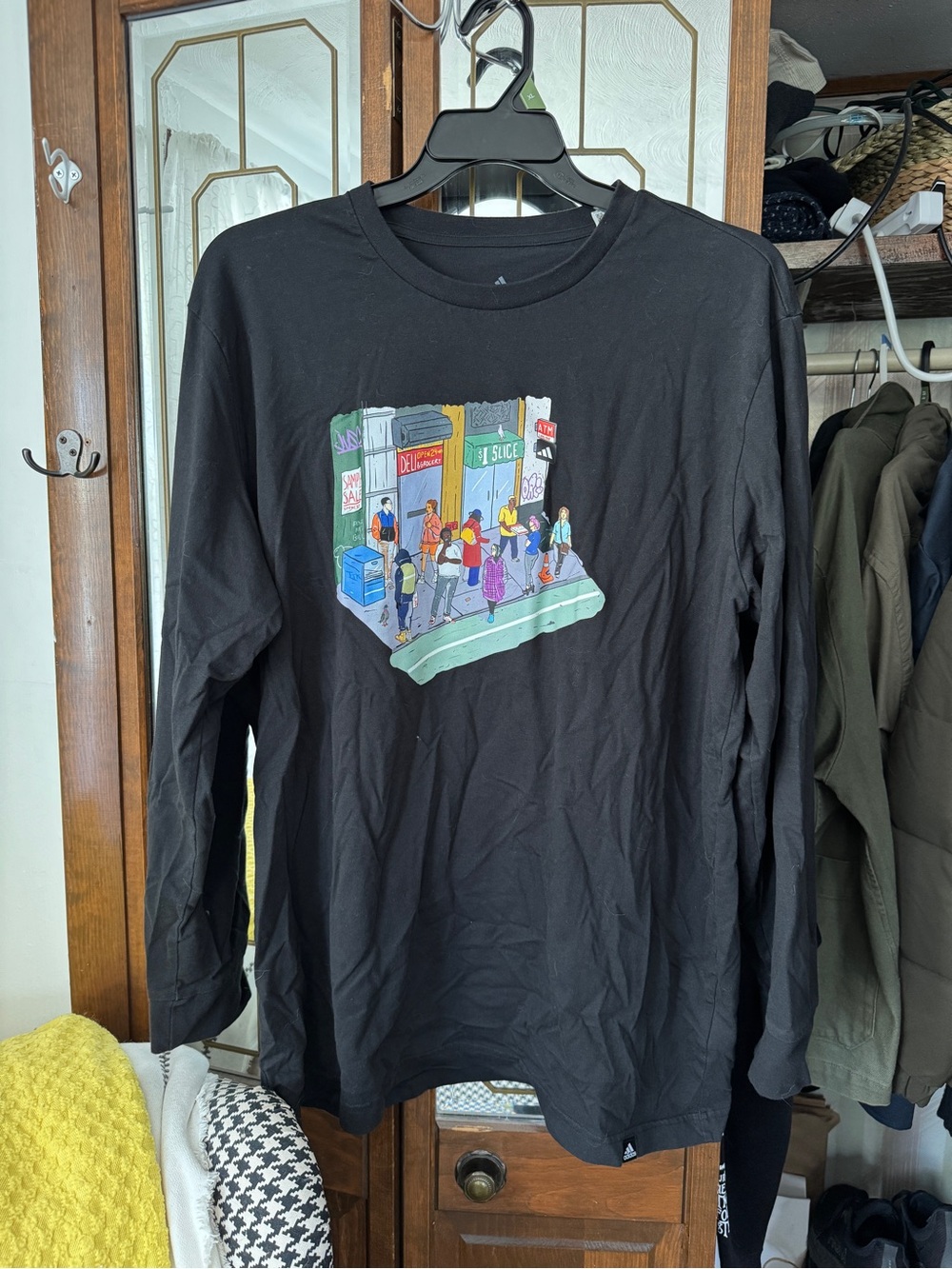 Adidas Mens Long Sleeve T-Shirt Black NYC Graphic Artist TTK Loose Fit XL